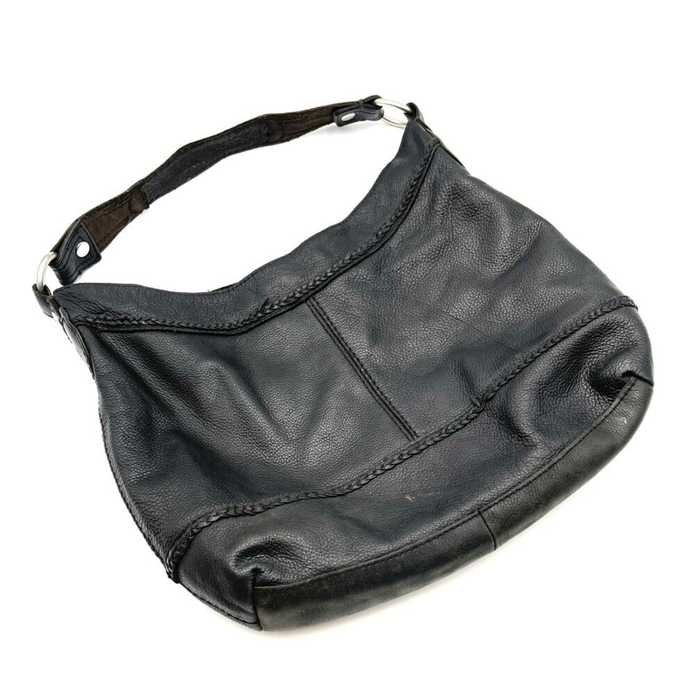 LUCKY BRAND black leather shoulder bag hobo snap closure interior pocket
